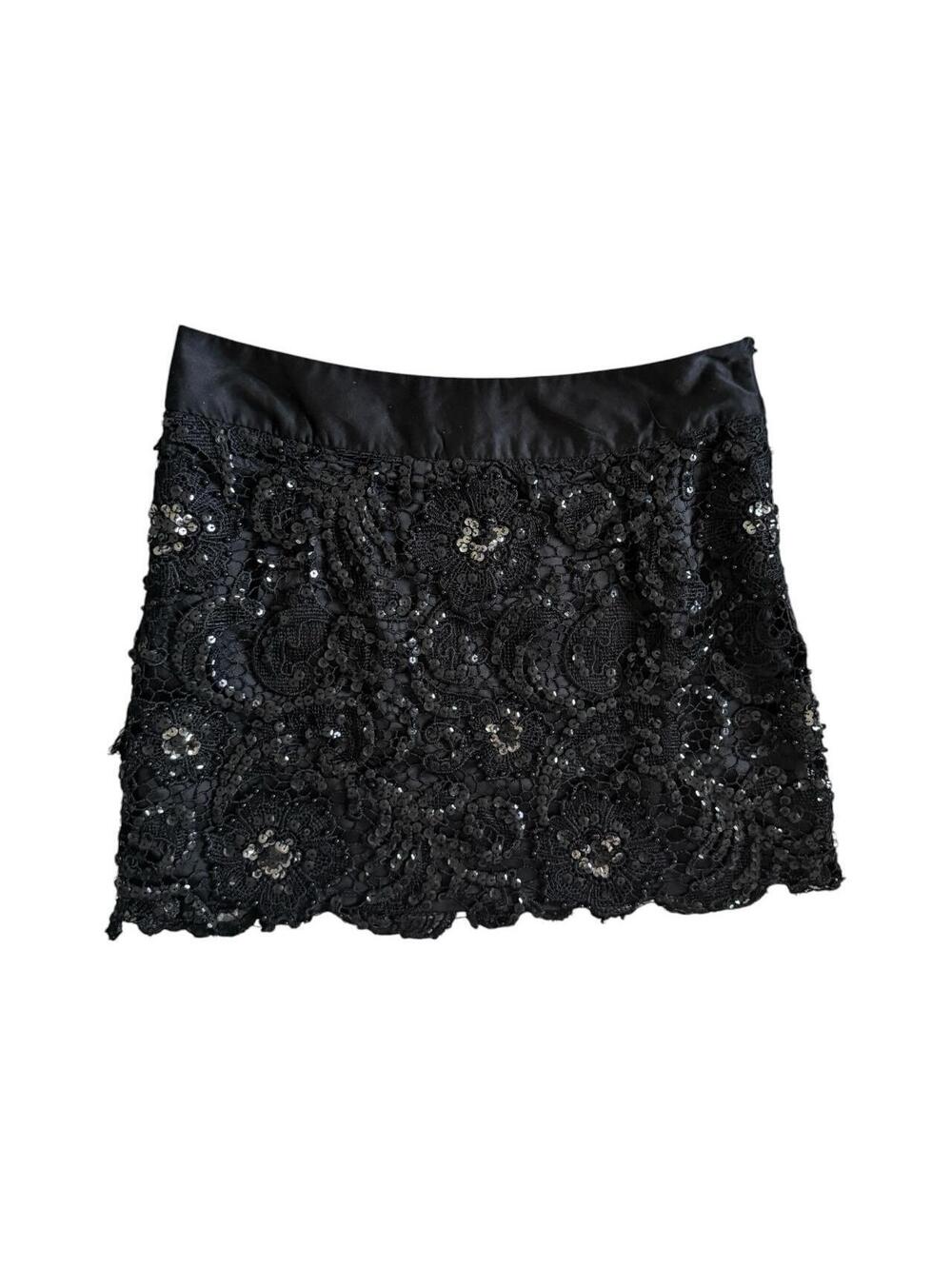 Vintage Forever 21 XXI Black Sequin Lace Mini Skirt Size Small